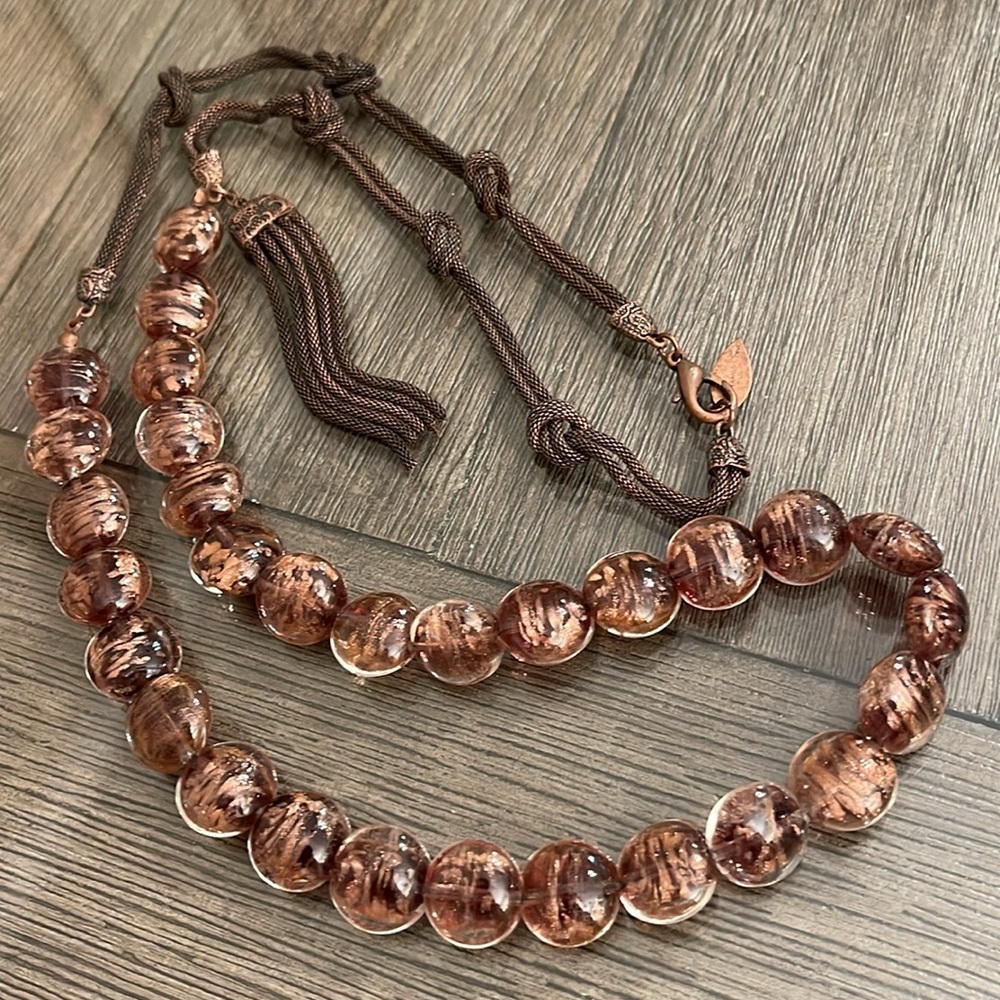 Coldwater Creek Copper Colored Murano Glass Beads & Antique Copper Chain - Picture 6 of 16